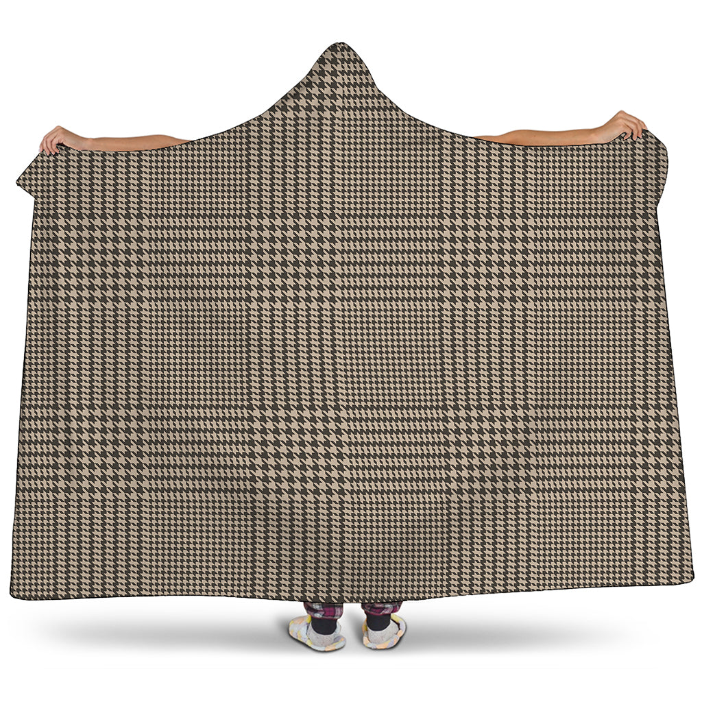 Brown And Beige Glen Plaid Print Hooded Blanket