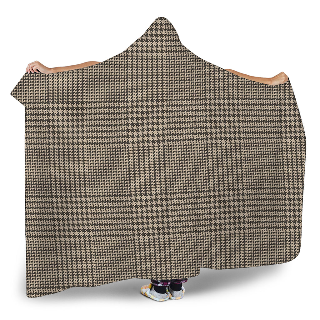 Brown And Beige Glen Plaid Print Hooded Blanket