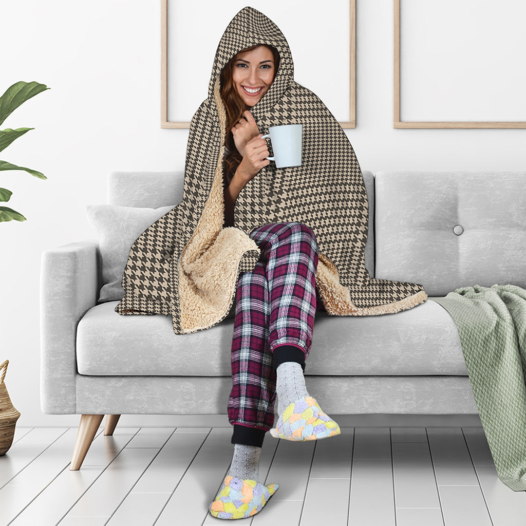 Brown And Beige Glen Plaid Print Hooded Blanket