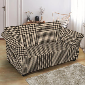 Brown And Beige Glen Plaid Print Loveseat Slipcover