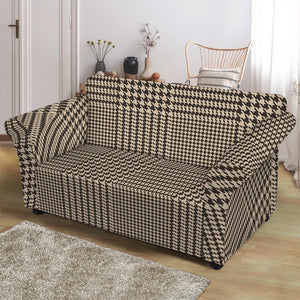 Brown And Beige Glen Plaid Print Loveseat Slipcover