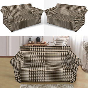 Brown And Beige Glen Plaid Print Loveseat Slipcover