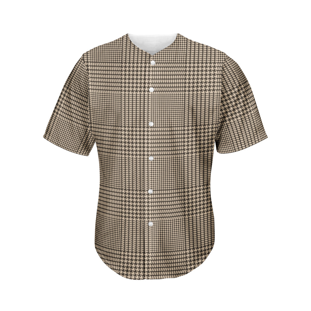 Brown And Beige Glen Plaid Print Men's Baseball Jersey