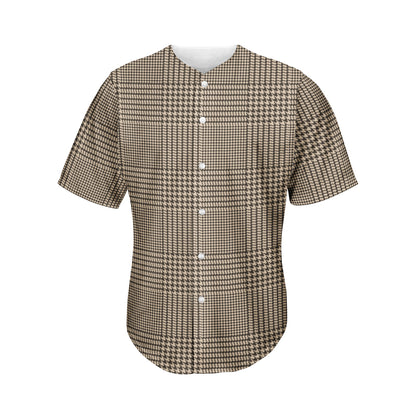 Brown And Beige Glen Plaid Print Men's Baseball Jersey