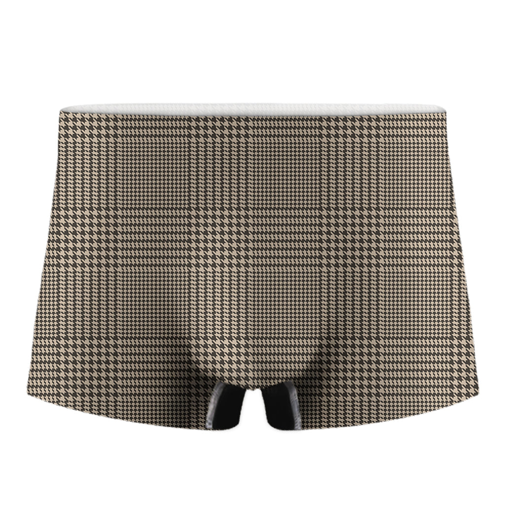 Brown And Beige Glen Plaid Print Men's Boxer Briefs