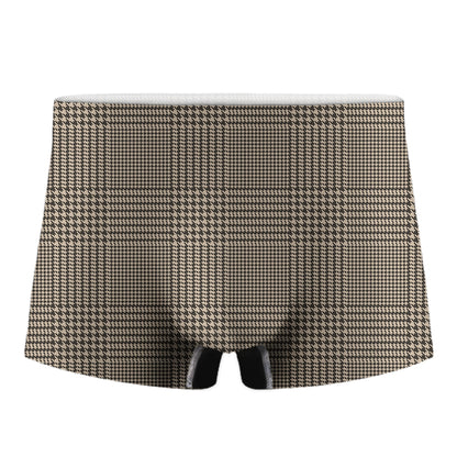 Brown And Beige Glen Plaid Print Men's Boxer Briefs