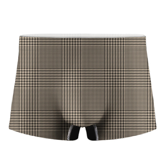 Brown And Beige Glen Plaid Print Men's Boxer Briefs