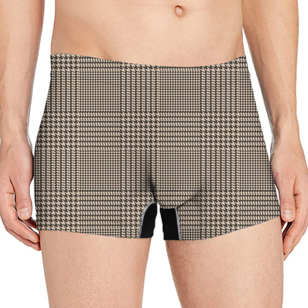 Brown And Beige Glen Plaid Print Men's Boxer Briefs