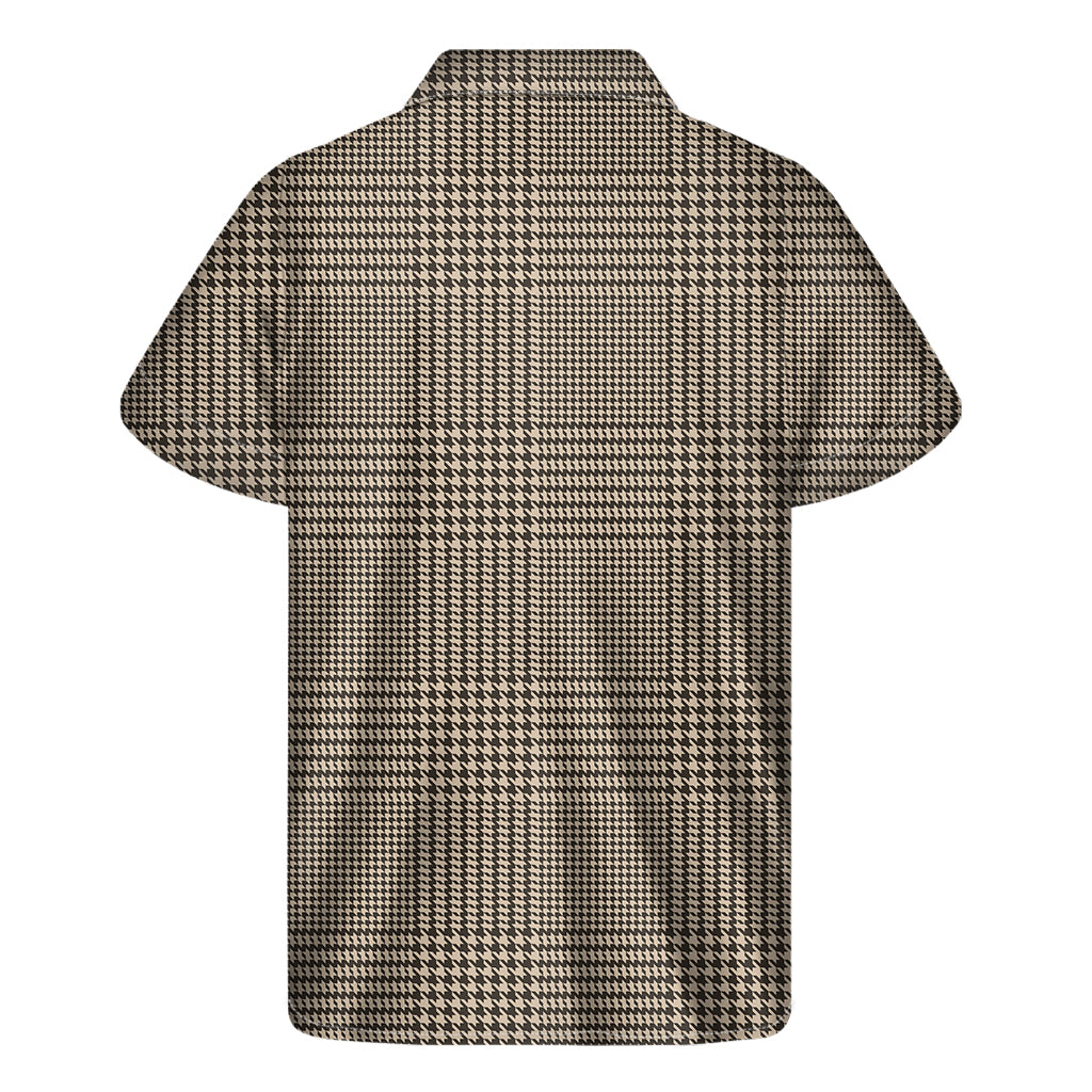 Brown And Beige Glen Plaid Print Men's Short Sleeve Shirt