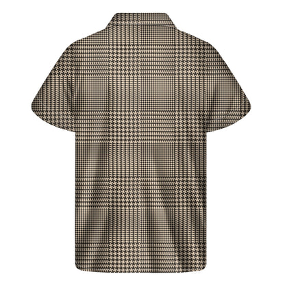 Brown And Beige Glen Plaid Print Men's Short Sleeve Shirt