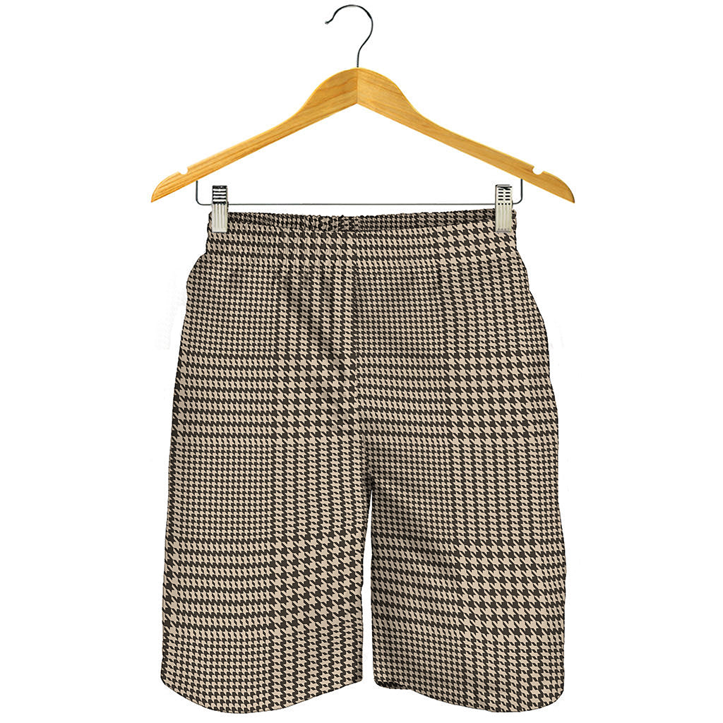 Brown And Beige Glen Plaid Print Men's Shorts