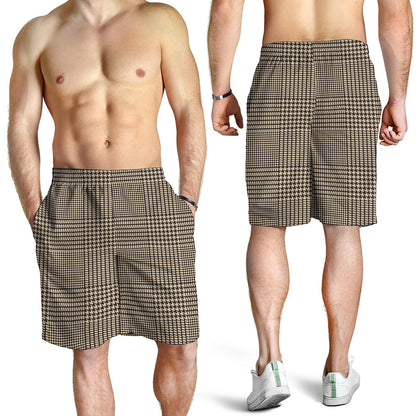 Brown And Beige Glen Plaid Print Men's Shorts