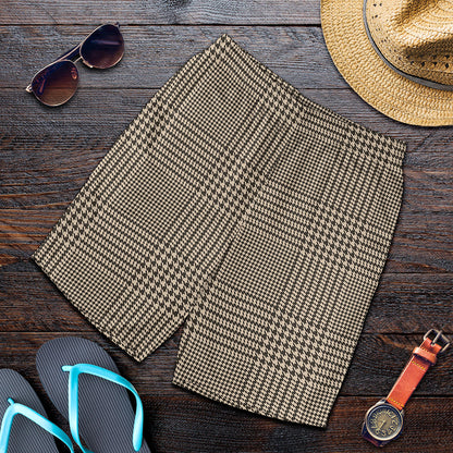 Brown And Beige Glen Plaid Print Men's Shorts