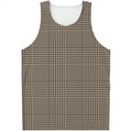 Brown And Beige Glen Plaid Print Men's Tank Top