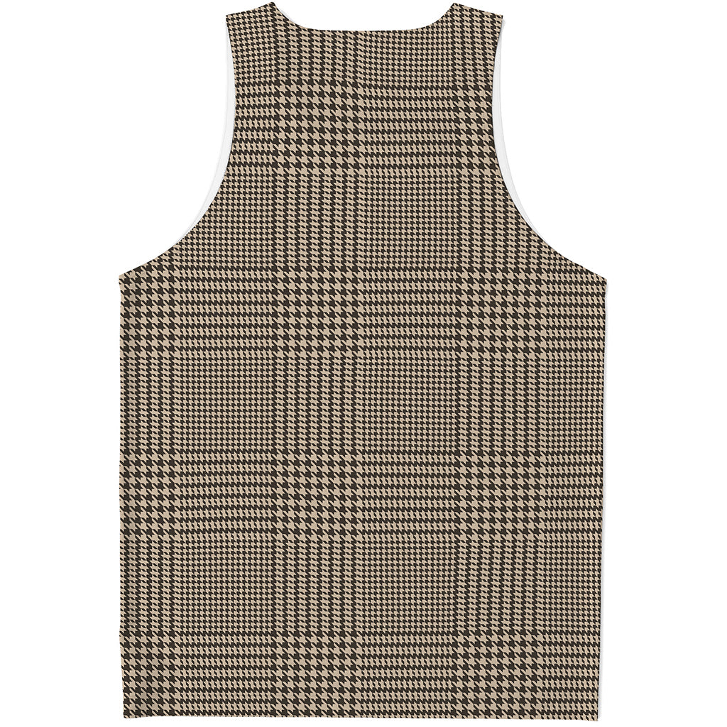 Brown And Beige Glen Plaid Print Men's Tank Top