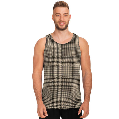 Brown And Beige Glen Plaid Print Men's Tank Top