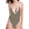 Brown And Beige Glen Plaid Print One Piece High Cut Swimsuit