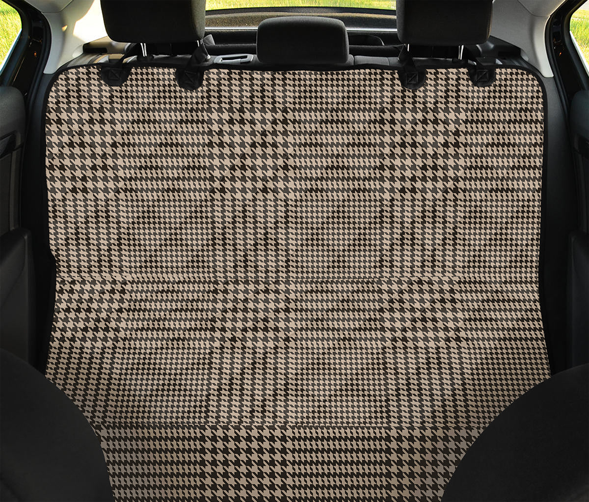 Brown And Beige Glen Plaid Print Pet Car Back Seat Cover