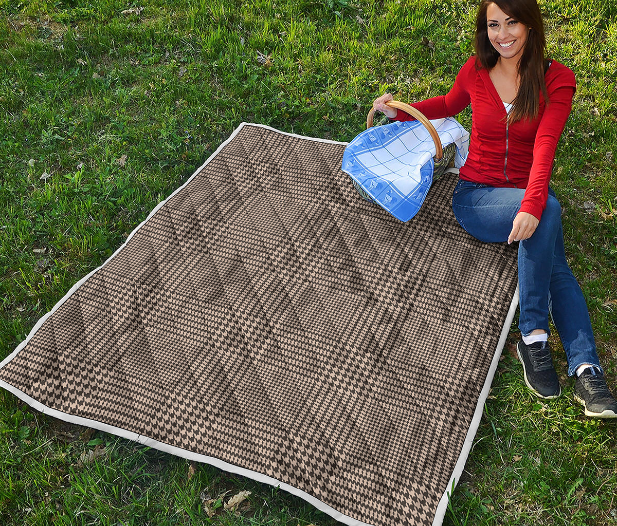 Brown And Beige Glen Plaid Print Quilt