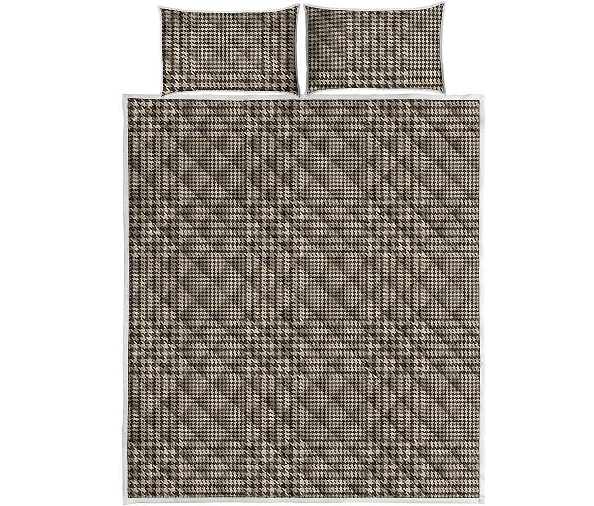 Brown And Beige Glen Plaid Print Quilt Bed Set