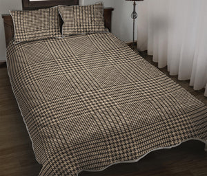 Brown And Beige Glen Plaid Print Quilt Bed Set