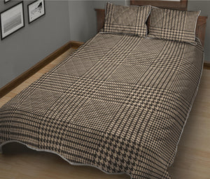 Brown And Beige Glen Plaid Print Quilt Bed Set