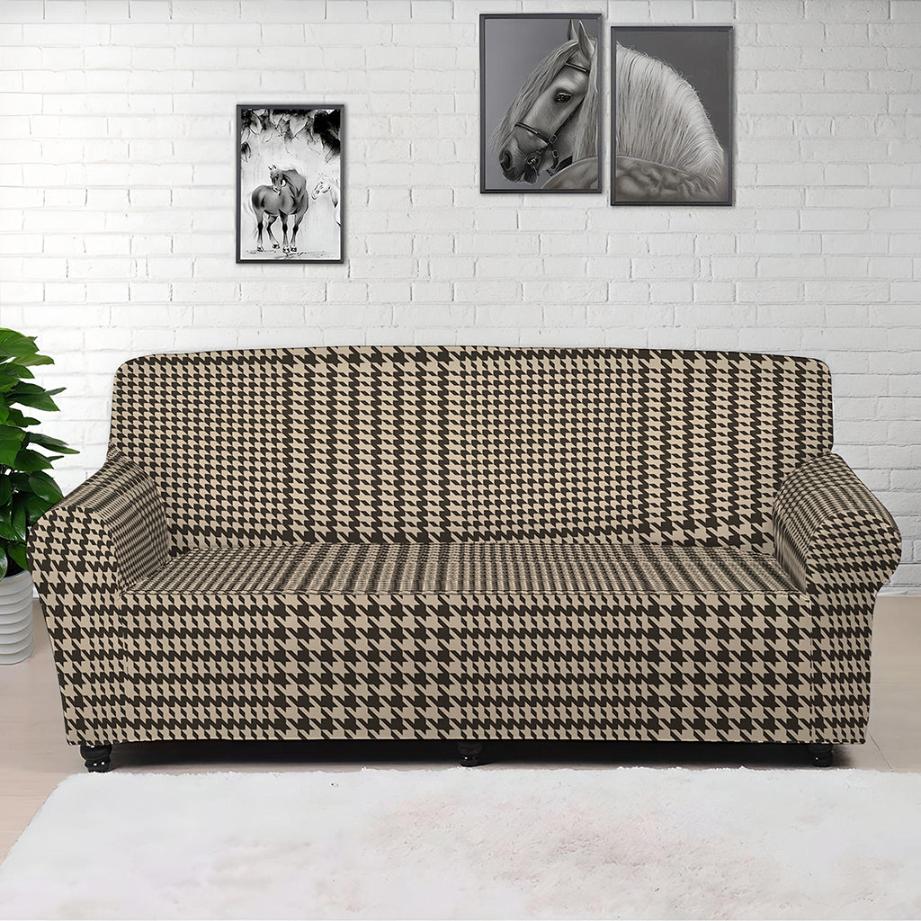 Brown And Beige Glen Plaid Print Sofa Cover