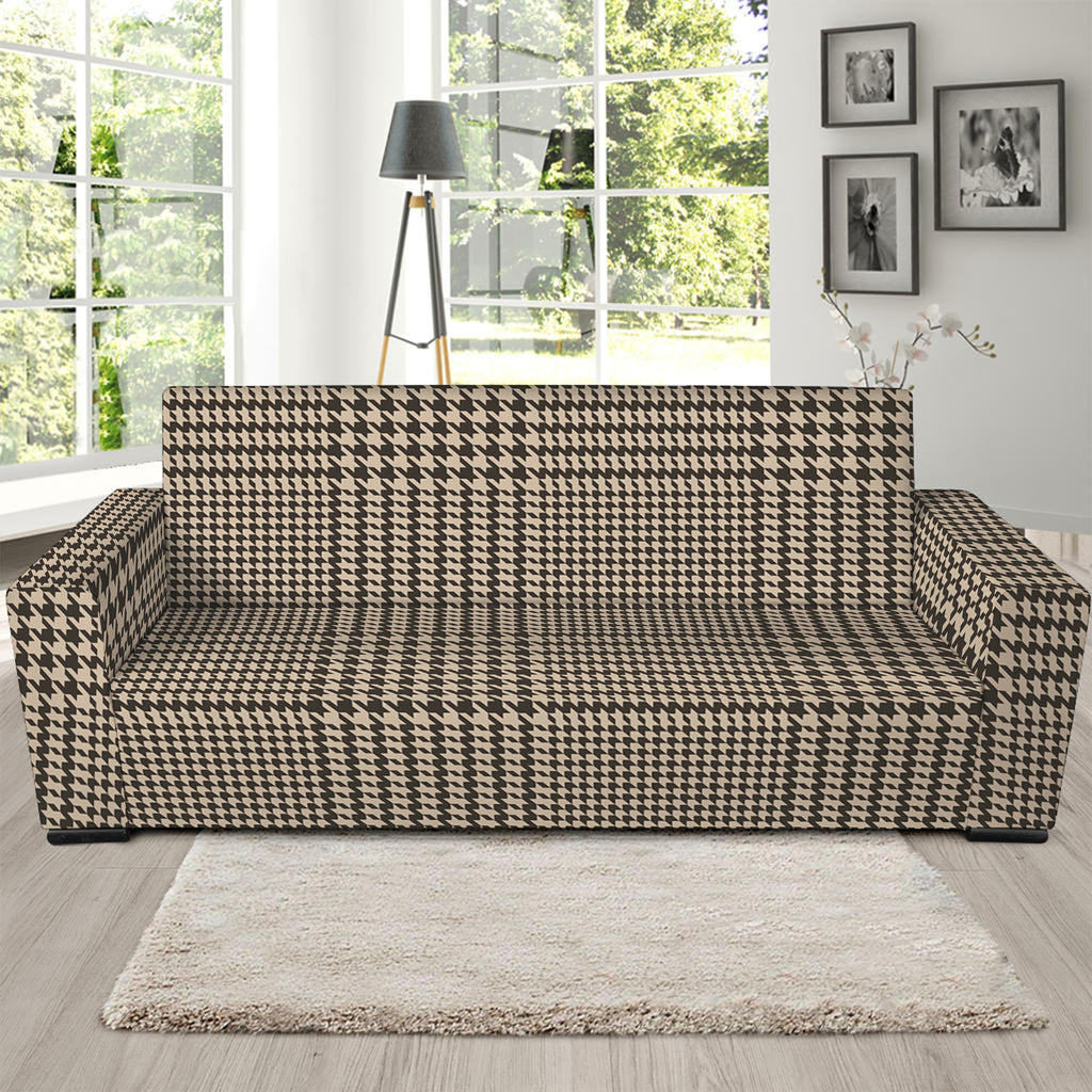 Brown And Beige Glen Plaid Print Sofa Slipcover