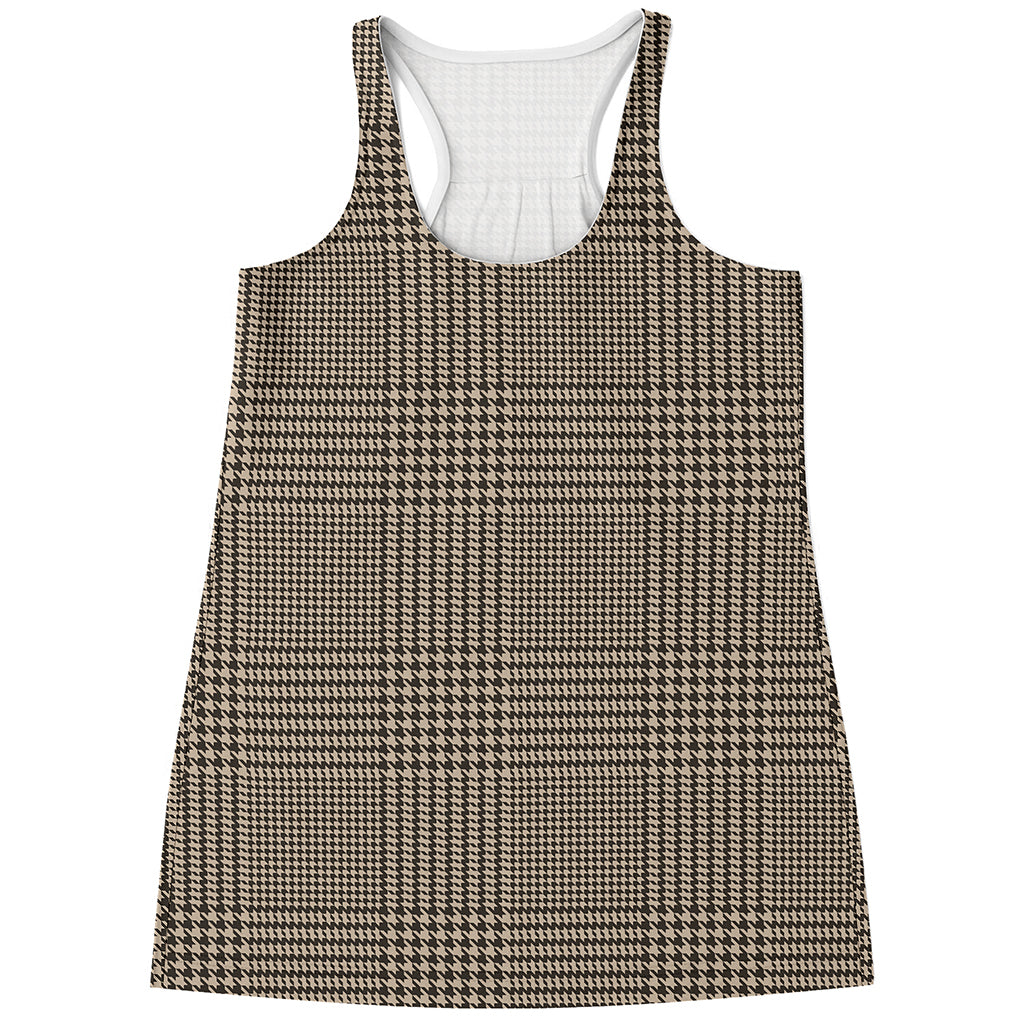 Brown And Beige Glen Plaid Print Women's Racerback Tank Top