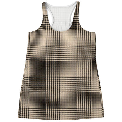 Brown And Beige Glen Plaid Print Women's Racerback Tank Top