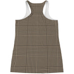 Brown And Beige Glen Plaid Print Women's Racerback Tank Top