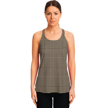 Brown And Beige Glen Plaid Print Women's Racerback Tank Top