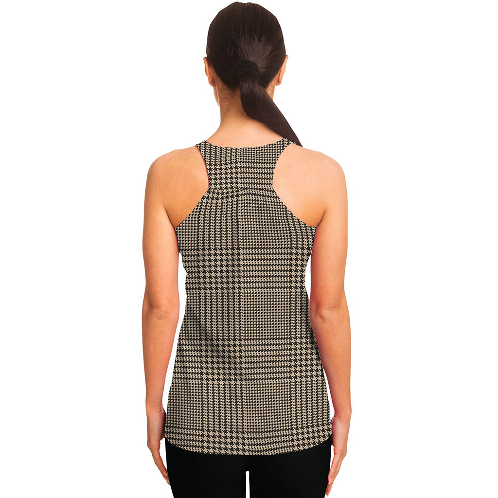 Brown And Beige Glen Plaid Print Women's Racerback Tank Top