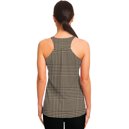 Brown And Beige Glen Plaid Print Women's Racerback Tank Top