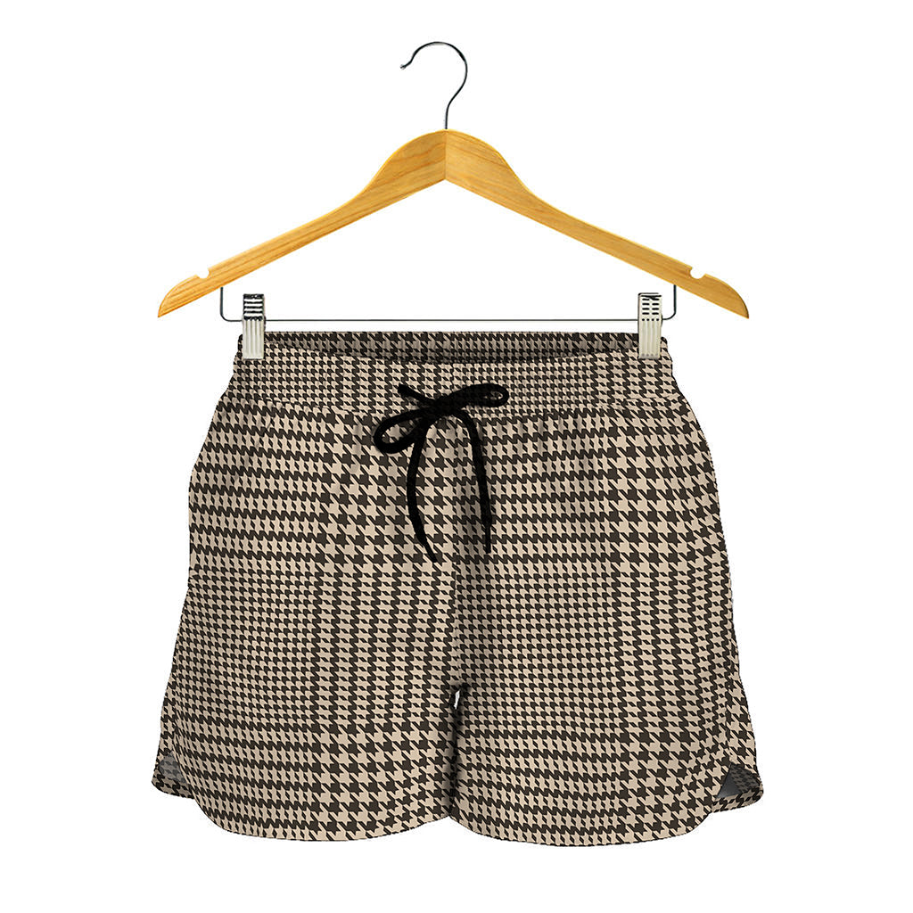 Brown And Beige Glen Plaid Print Women's Shorts