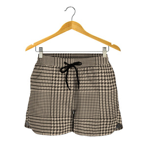 Brown And Beige Glen Plaid Print Women's Shorts