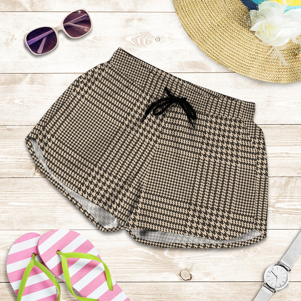 Brown And Beige Glen Plaid Print Women's Shorts
