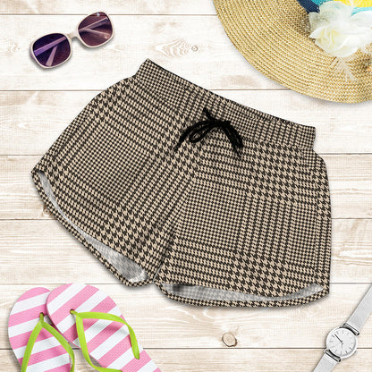 Brown And Beige Glen Plaid Print Women's Shorts