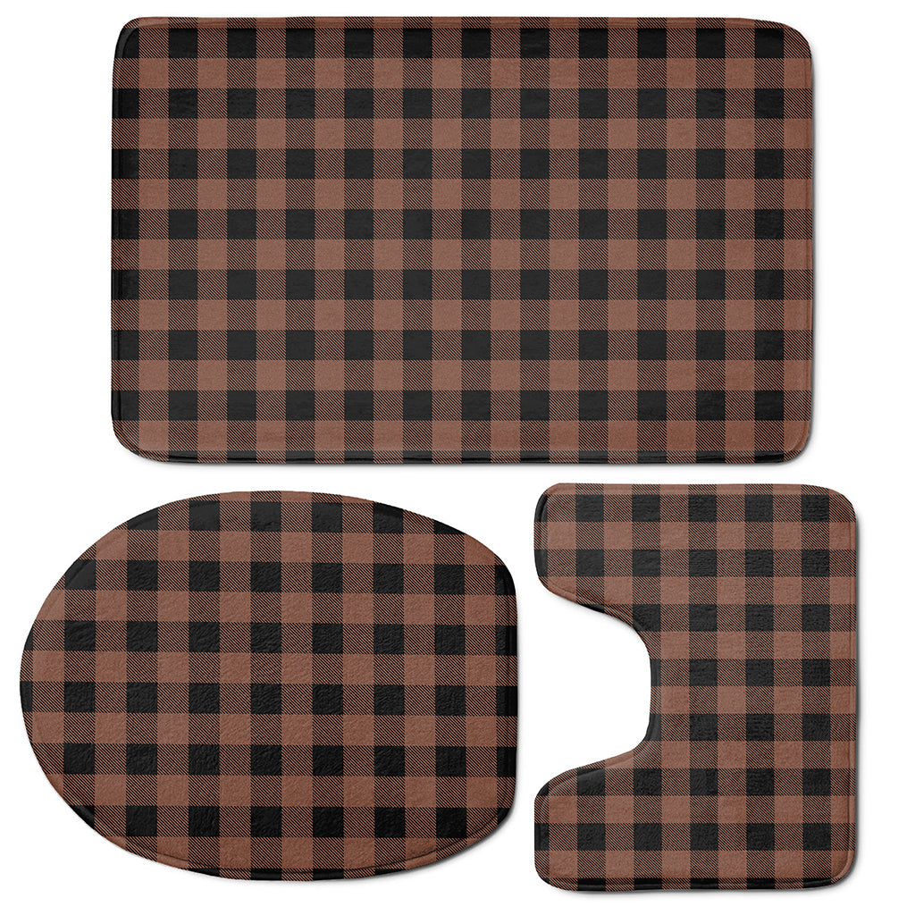 Brown And Black Buffalo Check Print 3 Piece Bath Mat Set