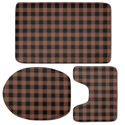 Brown And Black Buffalo Check Print 3 Piece Bath Mat Set