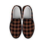 Brown And Black Buffalo Check Print Black Slip On Shoes