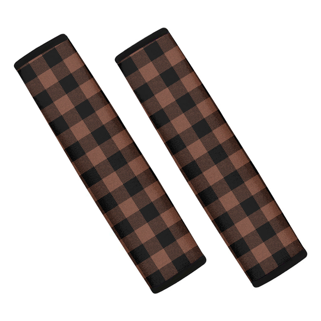 Brown And Black Buffalo Check Print Car Seat Belt Covers