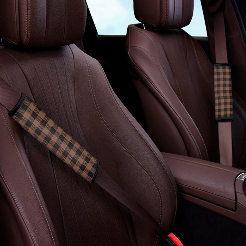 Brown And Black Buffalo Check Print Car Seat Belt Covers