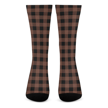 Brown And Black Buffalo Check Print Crew Socks