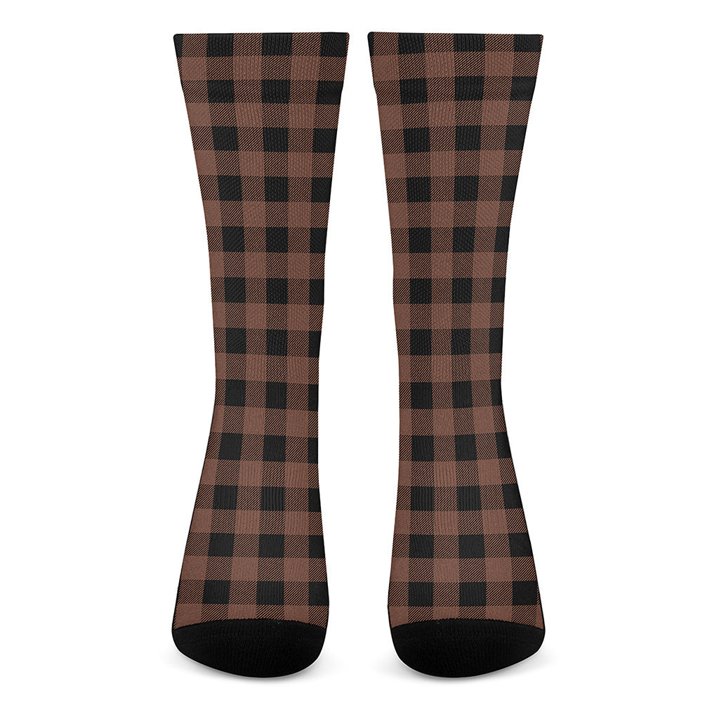 Brown And Black Buffalo Check Print Crew Socks