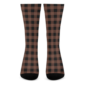 Brown And Black Buffalo Check Print Crew Socks