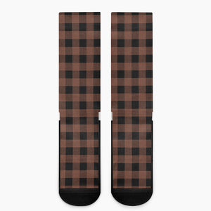 Brown And Black Buffalo Check Print Crew Socks