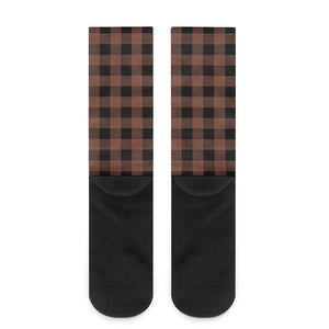 Brown And Black Buffalo Check Print Crew Socks