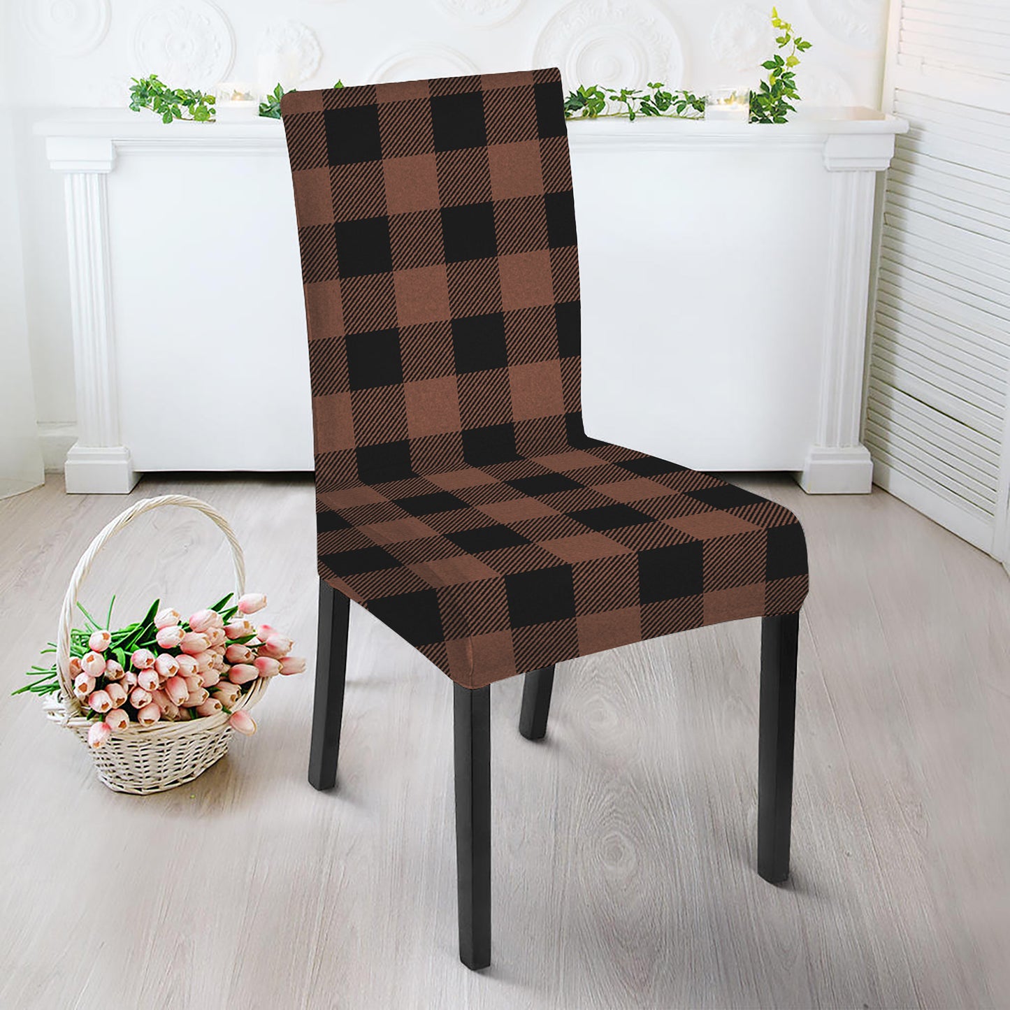 Brown And Black Buffalo Check Print Dining Chair Slipcover