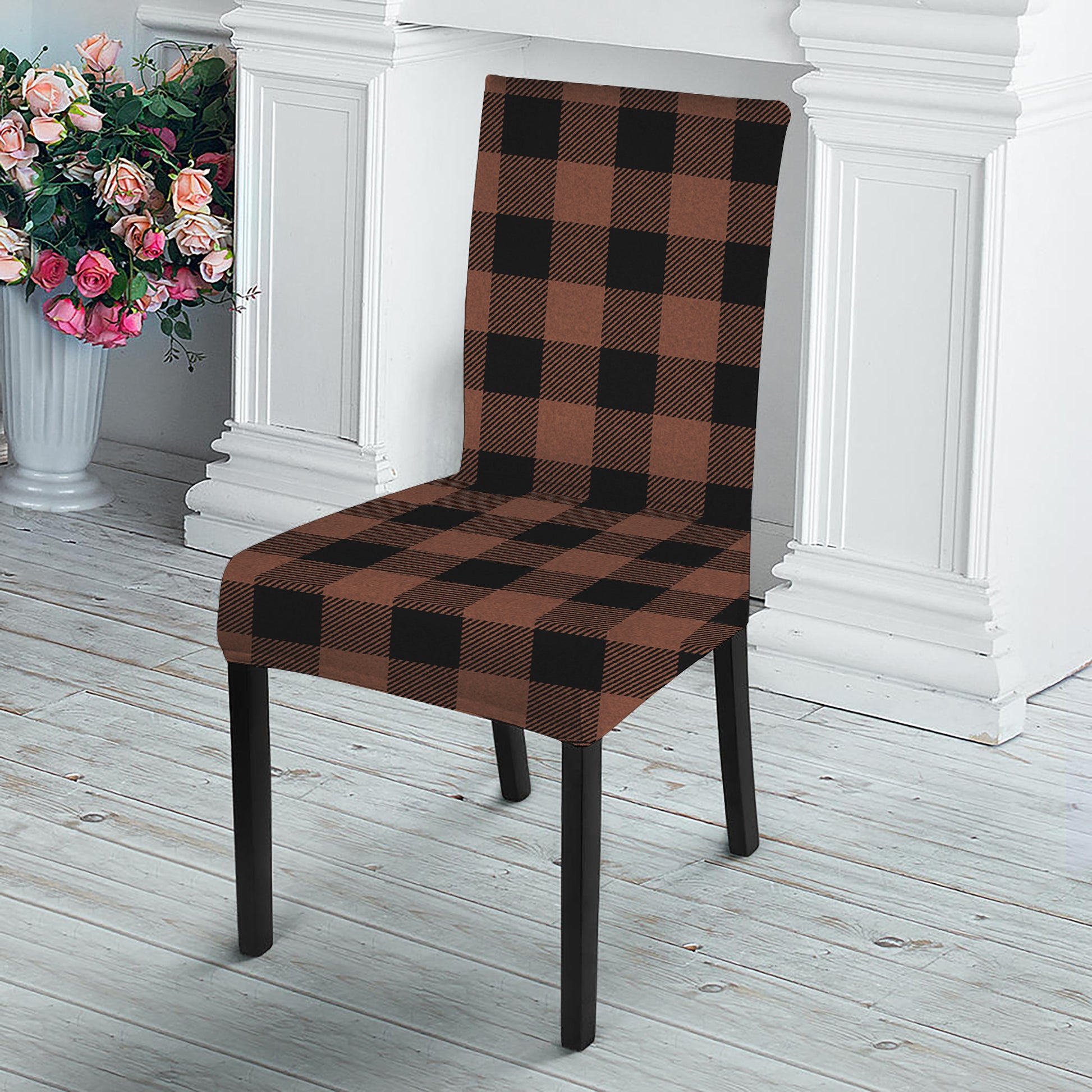 Brown And Black Buffalo Check Print Dining Chair Slipcover